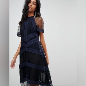 ALLSAINTS Lace Panel Midi Dress